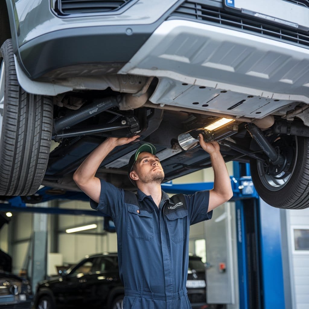 safety system of car being inspected by a mechanic