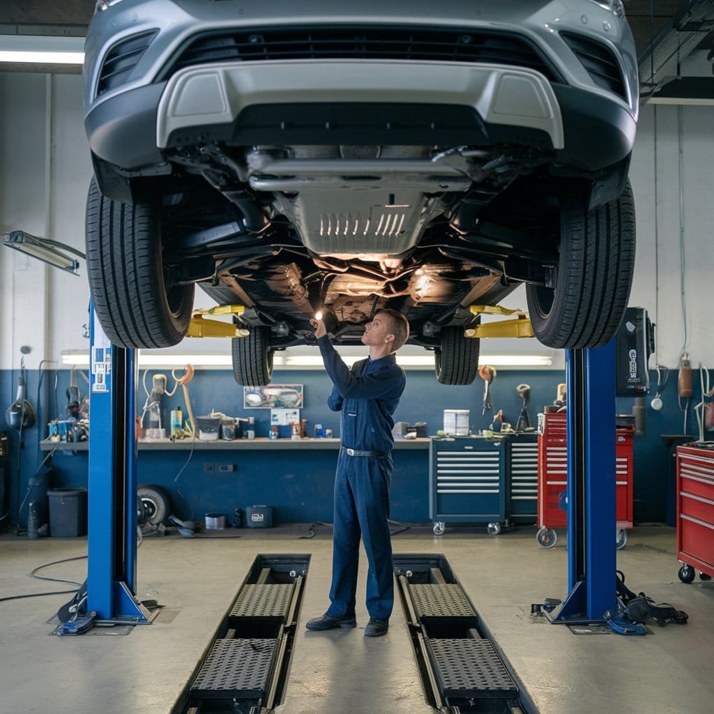 Car being inspected.