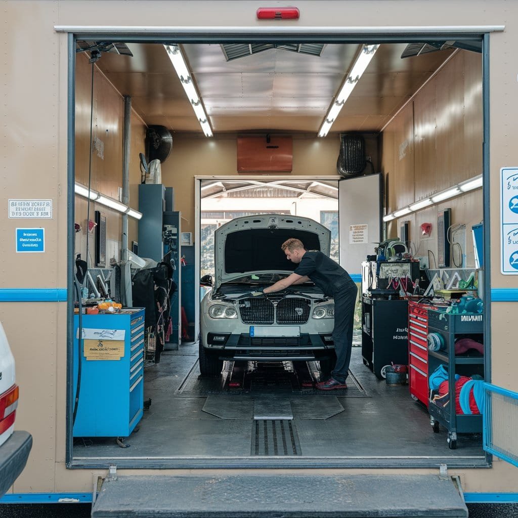 Mobile vehicle being inspected