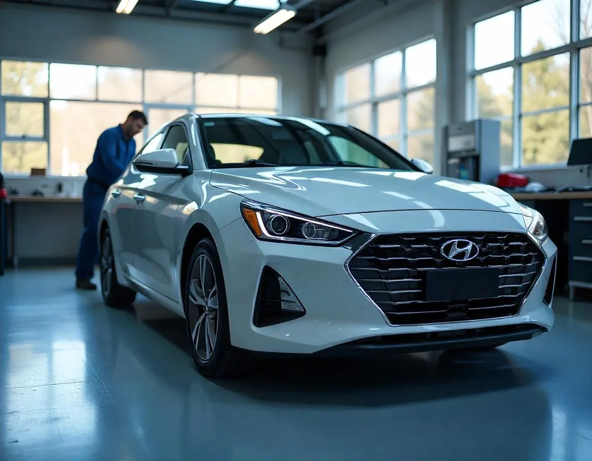 Hyundai vehicle undergoing an inspection in a Dubai workshop