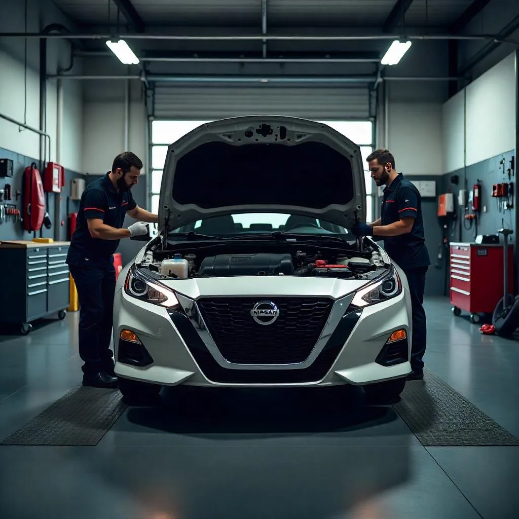 Nissan vehicle undergoing inspection in Dubai
