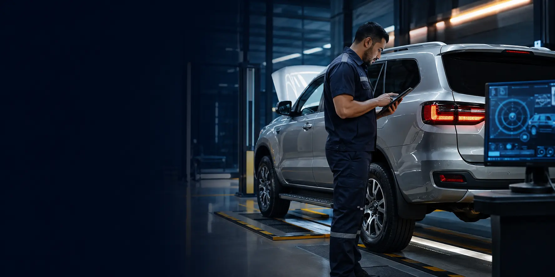 Vehicle inspection findings being documented for a report