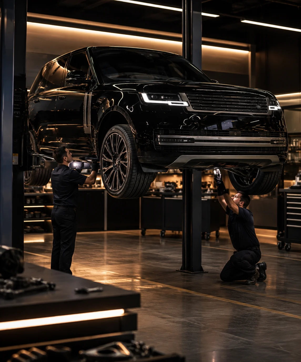 Range Rover underbody inspection in Dubai