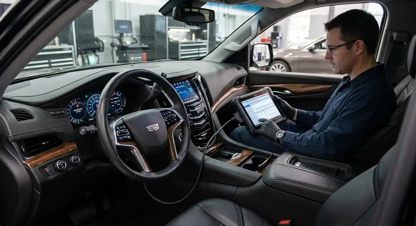 Diagnostic equipment used to review electronic systems in a luxury car