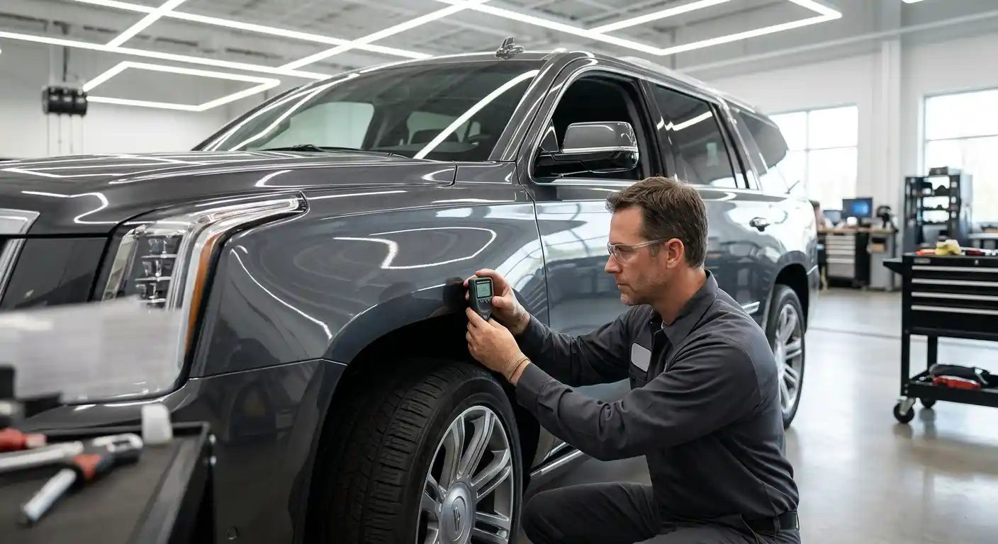 Close body and paint examination on a luxury vehicle