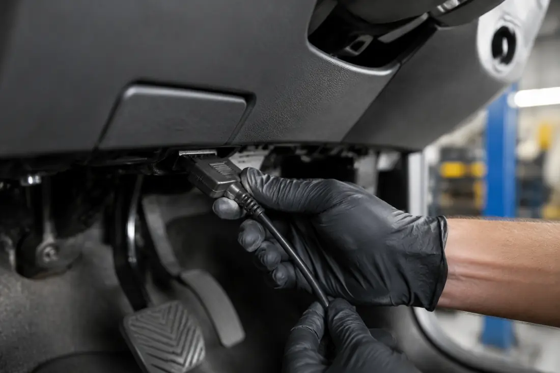 Diagnostic cable connected to a vehicle data port